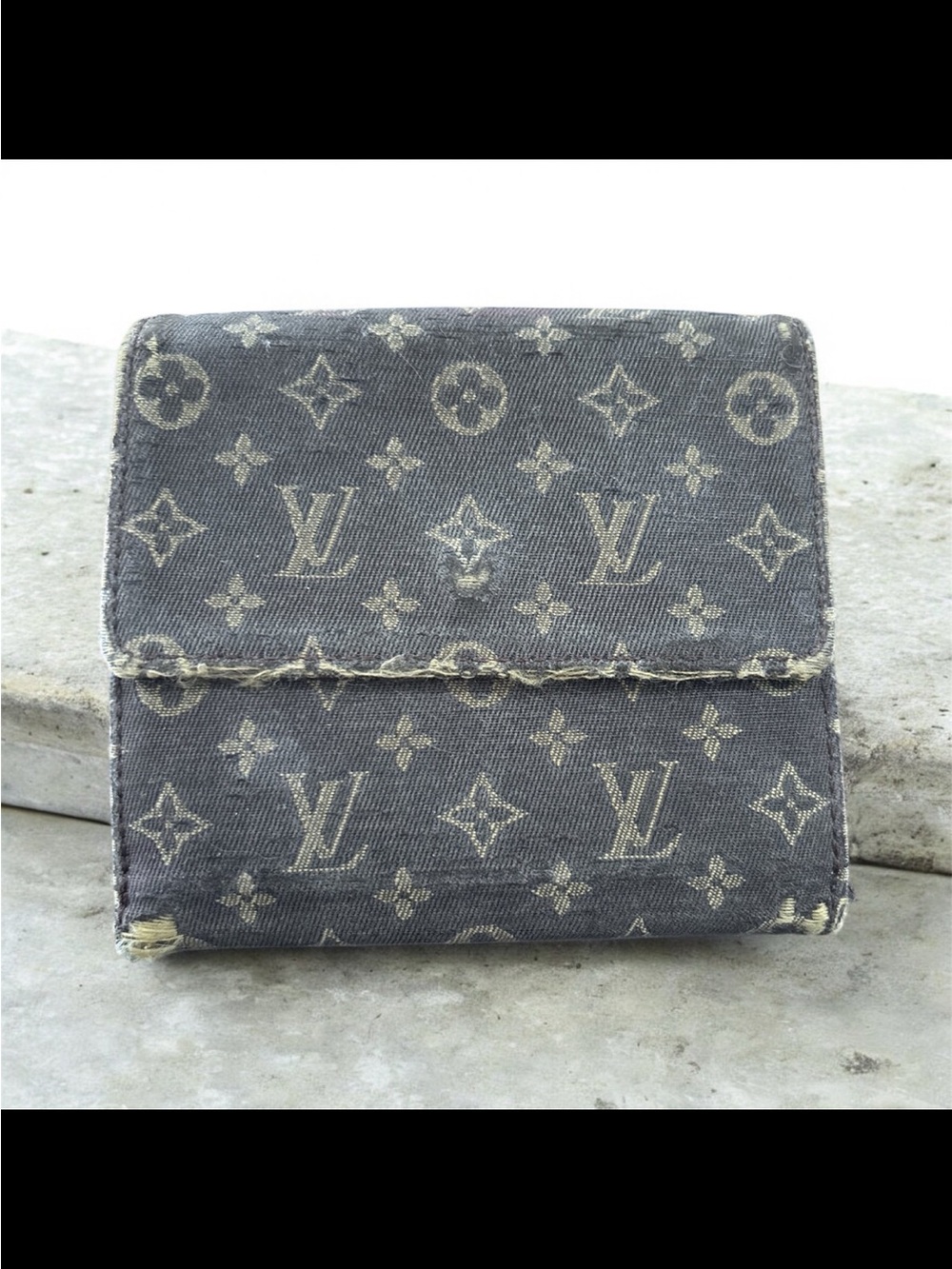 Louis Vuitton Mini Lin Monogram Canvas compact trifold wallet KK initials - Picture 2 of 11